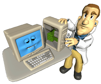 Doctor examining an infected computer
